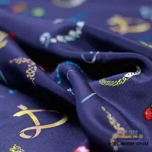 New Design Floral 100% Pure Silk Digital Printed Silk Crepe Fabric 100% Silk Crepe De Chine Mulberry Soie For Dress