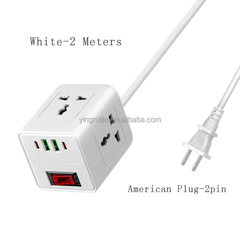 Blanco 2 metros-Universal Socket-EE. UU. Plug 2 pin