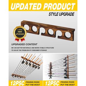 Porta canna da pesca Premium in legno da parete/soffitto capacità 12 canne per Garage attrezzi da pesca organizzazione - Product Image 6