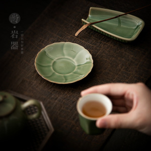 Posavasos de cerámica retro con esmalte verde bambú, tapete redondo aislante del calor para ceremonia del té, uso doméstico. - Product Image 4