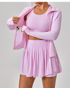 Nieuwe zonwerende snel drogende hardloop fitness tennis sets met rits dames sportkleding gym fitness sets tenniskleding voor dames - Product Image 2