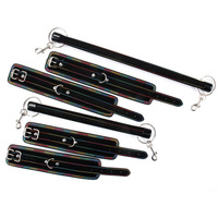Barre d'écartement en métal robuste, ensemble de bondage avec menottes et entraves de cheville réglables en cuir, jouets sexuels SM fétichistes