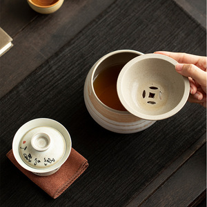 Japanese Style Earthenware <b>Tea</b> Caddy With Lid For Kung Fu <b>Tea</b> <b>Set</b> Dehua Pottery <b>Tea</b> Washer Water Bowl Teapot Holder Stand - Product Image 3