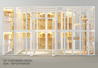 Villa pour chat de luxe personnalisable avec structure en acier au carbone, panneaux en bois de caoutchouc et verre trempé, meuble d'habitation pour animaux de compagnie grand espace