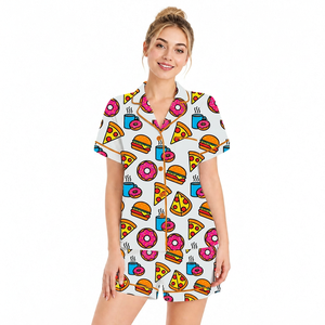 Conjunto de <span class=keywords><strong>Pijama</strong></span> de Dos Piezas para Mujer, Tejido Suave de Verano, Manga Corta, Diseño a Cuadros, Poliéster Satinado, Cintura Elástica, Transpirable - Product Image 1