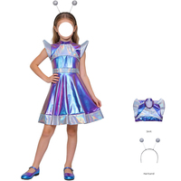 Costume de cosplay d'alien pour enfants, tenue de robot AI métallique brillante pour filles, costume d'astronaute, combinaison spatiale, robe de fête sur le thème de l'alien, déguisement de danse