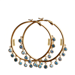 Orecchini a Cerchio E770 in Oro con Nappe di Cristallo Blu, Stile Bohémien, Gioielli da Donna per Uso Quotidiano - Product Image 1