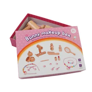 Nuevos niños de madera juego de imitación peluquero maquillaje bolsa de tocador juego juguetes maquillaje cosmético conjunto de Juguetes