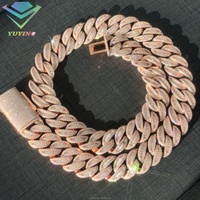 Collier chaîne cubaine Yu Ying à maillons incurvés 16/18 mm entièrement serti de moissanite baguette VVS plaqué or blanc rose argent S925