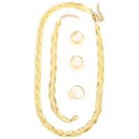 Trois couleurs en acier inoxydable PVD plaqué or 18 carats tressé torsion serpent os chaîne boucles d'oreilles anneau mode femmes ensemble en gros