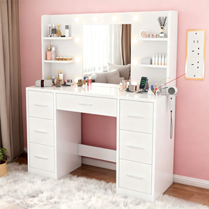 Moderna Toeletta in Legno Massello con Cassetto e Specchio per <span class=keywords><strong>Trucco</strong></span>, Arredamento per Camera da Letto e Soggiorno - Product Image 6