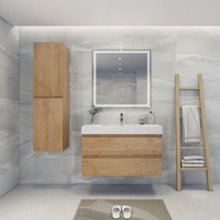 Lemari wastafel kamar mandi minimalis Jerome Bespoke Floating 42 inci dari kayu oak dengan cermin