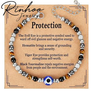 Pulsera Ajustable Unisex <span class=keywords><strong>de</strong></span> Piedra Natural Turquesa <span class=keywords><strong>de</strong></span> 4mm con Cuentas <span class=keywords><strong>de</strong></span> Corazón Dorado, Ojo Turco, Pino y Girasol Hechas a Mano - Product Image 5