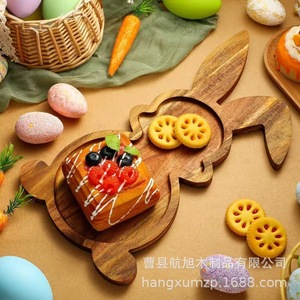 Bandeja de madera con diseño de conejo de dibujos animados Hangxu para fiestas de Pascua y cocinas, bandeja decorativa de madera maciza sin acabar. - Product Image 4