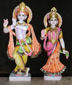 Hermosa Estatua Religiosa de Mármol Blanco de Makrana, Colorida, de Dios y Diosa Radha Krishna, para Fines de Adoración - Product Image 5