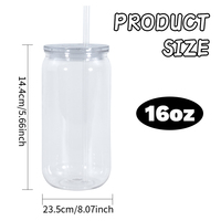 Livraison Immédiate Offre Spéciale Gobelet en Plastique Transparent de 16 oz, Tasse Tumbler Forme Canette de Bière avec Paille en Plastique et Couvercle en Acrylique pour Vinyle UV DTF
