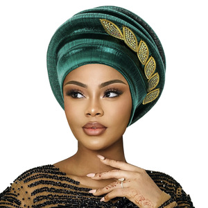 Turban africain Gele nigérian pour mariage, foulard auto-attachable pour <span class=keywords><strong>femme</strong></span> en tissu Aso Oke, élégant accessoire de <span class=keywords><strong>mode</strong></span> musulmane pour voyage et fête - Product Image 2