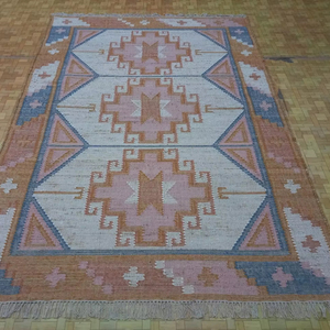 Personnalisable 9x12 bleu Beige noué à la main Oushak Vintage tapis turc pour salon décor à la maison - Product Image 1