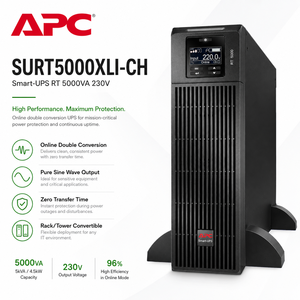 <span class=keywords><strong>APC</strong></span> SURT5000XLI-CH 5000VA/5000W Onduleur à double conversion en ligne, 230V 3U Montage en rack pour centre de données industriel et rack de serveur - Product Image 1