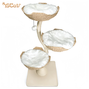 Tiragraffi a Torre Grande di Lusso in Legno Personalizzato dal Produttore, Design Soffice ed Estetico con Fiore in Rattan Rosa Eco-Friendly per Natale - Product Image 2