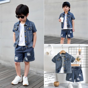 Ensemble tendance d'été en jean pour bébés garçons : <span class=keywords><strong>veste</strong></span> en jean déchirée, t-shirt blanc et short déchiré – Vêtements pour garçons de 0 à 3 ans - Product Image 1