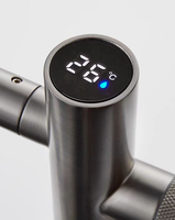 Nouvelle arrivée, robinet de salle de bain universel rotatif en laiton gris canon, robinet de lavabo à eau chaude et froide avec affichage numérique LED
