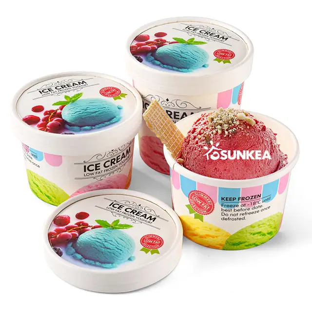 Sunkea-vasos de papel para helado con tapa de papel, con logo impreso