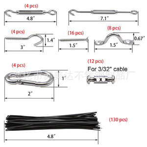 <b>Light</b> Lifters 304 Stainless Steel <b>Wire</b> Rope Kit With Hooks And Clips 3/32 For Outdoor Lighting Installation - Product Image 5