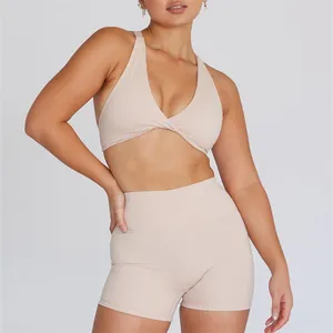 Neu benutzer definierte Sexy Gym Spandex Biker Short Butt Lifting Squat Nude Matching Nahtlose 2-teilige Frauen Workout-Sets