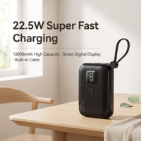Batterie externe portable Li-Polymère haute capacité 10000mAh avec affichage LED, charge super rapide 22.5W/18W/20W, Type-C et câbles