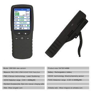Analyseurs de gaz portables en matériau ABS, détecteurs de PM2.5, moniteurs HCHO TVOC, testeurs de formaldéhyde et détecteurs de qualité de l'air, mesureurs PM10 PM2.5 - Product Image 4