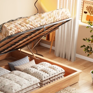 Letto matrimoniale/king/queen <span class=keywords><strong>in</strong></span> <span class=keywords><strong>legno</strong></span> massello e compensato con contenitore a cassettone alto, stile tatami, per camera da letto principale, con spazio nascosto - Product Image 5