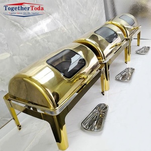 Juego de Catering de Acero Inoxidable Dorado de Lujo de 9L, Olla Eléctrica Interior Caliente, Servidor de Buffet para Bodas, Hotel, Suministro de <span class=keywords><strong>Alimentos</strong></span> - Product Image 3