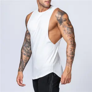 Muscle Alive Tank Top Binaraga Pria, Tank Top Katun Racerback Lengkungan Hem