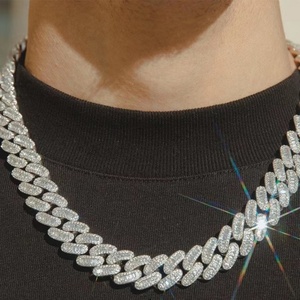 Collar Personalizado Miami de 20 mm de Ancho, Chapado en Oro de 18k S925, con Moissanita Real, Estilo Baguette, Cadena Cubana - Product Image 6