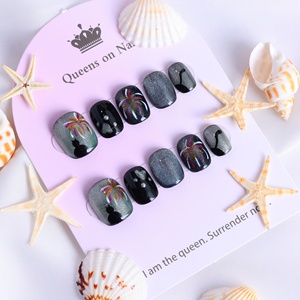 Uñas postizas de lujo con forma de ataúd corto, efecto ojo de gato, cobertura completa, hechas a mano, con pedrería de estrellas, precio de fábrica al por mayor. - Product Image 3