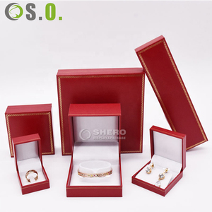 Luxury Red Square Jewelry <b>Box</b> Imitation Leather With Gold Line And Satin Lining For Premium Jewelry - Product Image 6