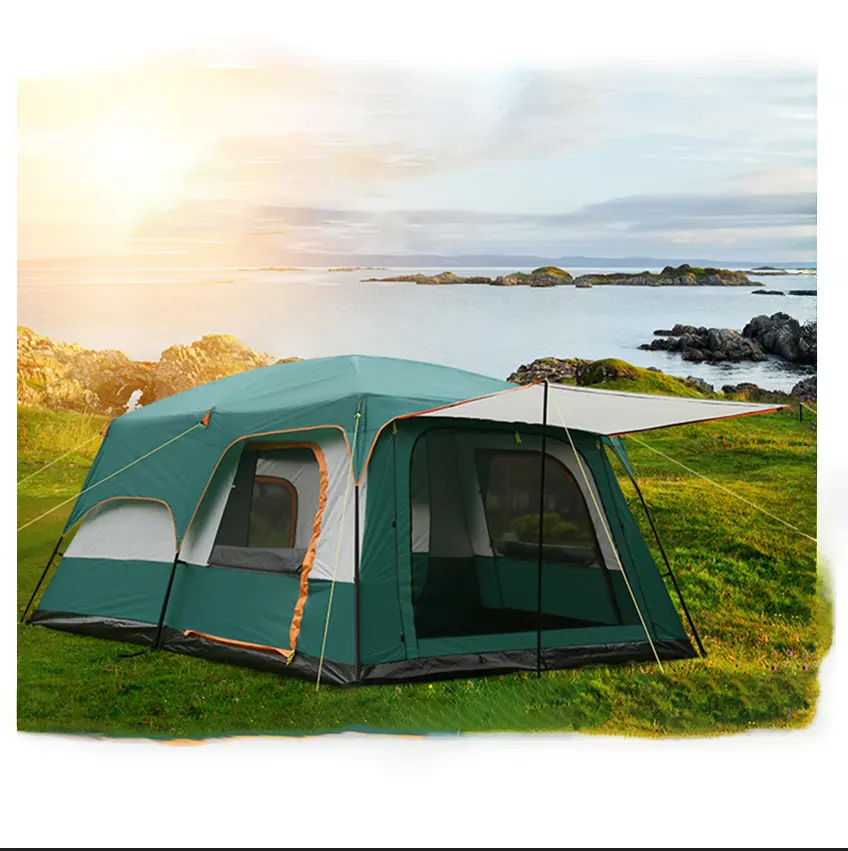 Tenda kamping keluarga 5-8 orang, tenda luar ruangan tahan air ruang tamu 4 musim 2 Kamar 1