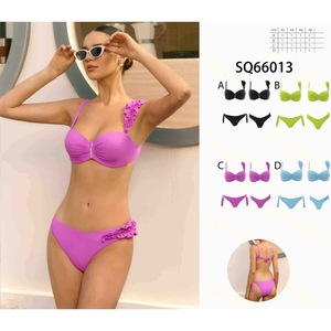 Set Bikini Hdj con Reggiseno Push-Up e Slip con Volant, Taglia 46 48, Laccetti Laterali, Tinta Unita, Costume da Bagno Donna - Product Image 4