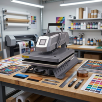 Máquina de estampado en caliente semiautomática industrial con brazo giratorio y pantalla digital para DTF y estampado plano