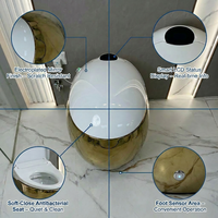 Nouvelle conception de toilette intelligente sans réservoir, de forme ronde, en or, avec système de chasse d'eau automatique par capteur intelligent