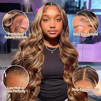 Hochdichte Ombre P4/27 Highlight Farbige Body Wave 13x4 HD Lace Front Echthaarperücke aus Rohem Vietnamesischem Haar 13x6 Echthaar