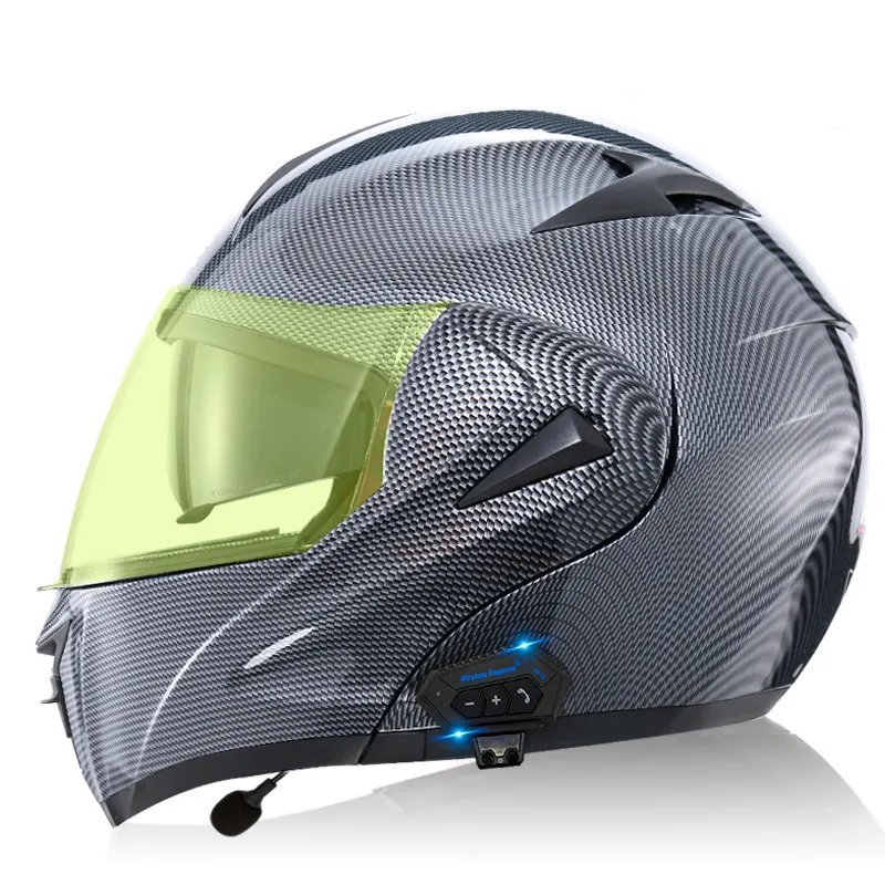 Casco in fibra di carbonio imitazione brillante dente blu auricolare dente blu casco moto casco moto casco foshan