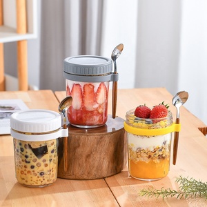 Tarro contenedor de vidrio de boca ancha transparente de 350ml con cuchara para desayuno avena para uso en la cocina - Product Image 6