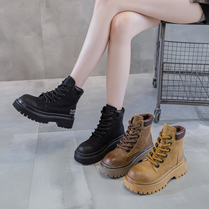 Botines de Plataforma de Cuero Atemporales para Mujer, Estilo Vaquero Occidental para Todas las Temporadas, para Salidas Urbanas y Uso Casual - Product Image 1