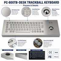 PC-800TB-DESK IP54 Keyboard Trackball Desktop Baja Tahan Karat Industri Tahan Air 65 Tombol USB PS/2 untuk Mesin CNC Kios