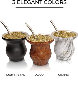 Mate Moderno - Doble Pared <span class=keywords><strong>de</strong></span> Acero Inoxidable 18/8 - Incluye Bombilla y Cepillo <span class=keywords><strong>de</strong></span> Limpieza - 9 Oz/270ml (Negro/Mármol) - Product Image 2