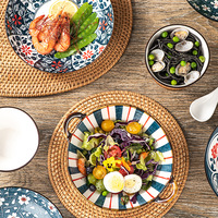 Assiette à salade en porcelaine de style japonais, en céramique peinte à la main pour la maison, assiette rétro de restaurant