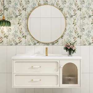 Умный французский дубовый шкаф для ванной комнаты кремовый теплый цвет комбинированный умывальник керамический настенный туалетный столик для ванной комнаты