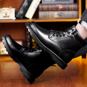 Botas de nieve para hombre, cálidas, con forro de lana, antideslizantes, para trabajo al aire libre, de color sólido, con cordones frontales, acolchadas con algodón grueso - Product Image 2